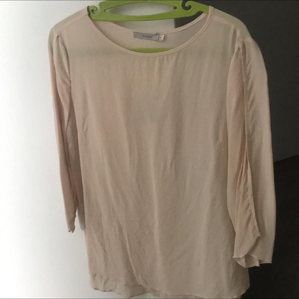 Silk beige 3/4 sleeve blouse S/M